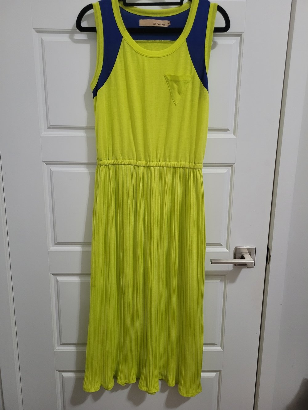 YesStyle Neon Yellow Midi Dress with Blue Accents